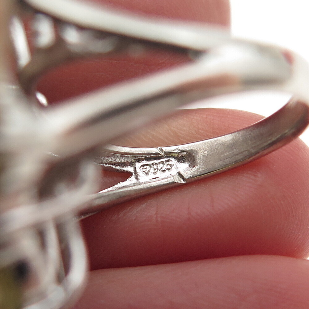 925 Sterling Silver Marquise-Cut Orange & Round-Cut Green C Z Ring Size 7.25 - Picture 7 of 8